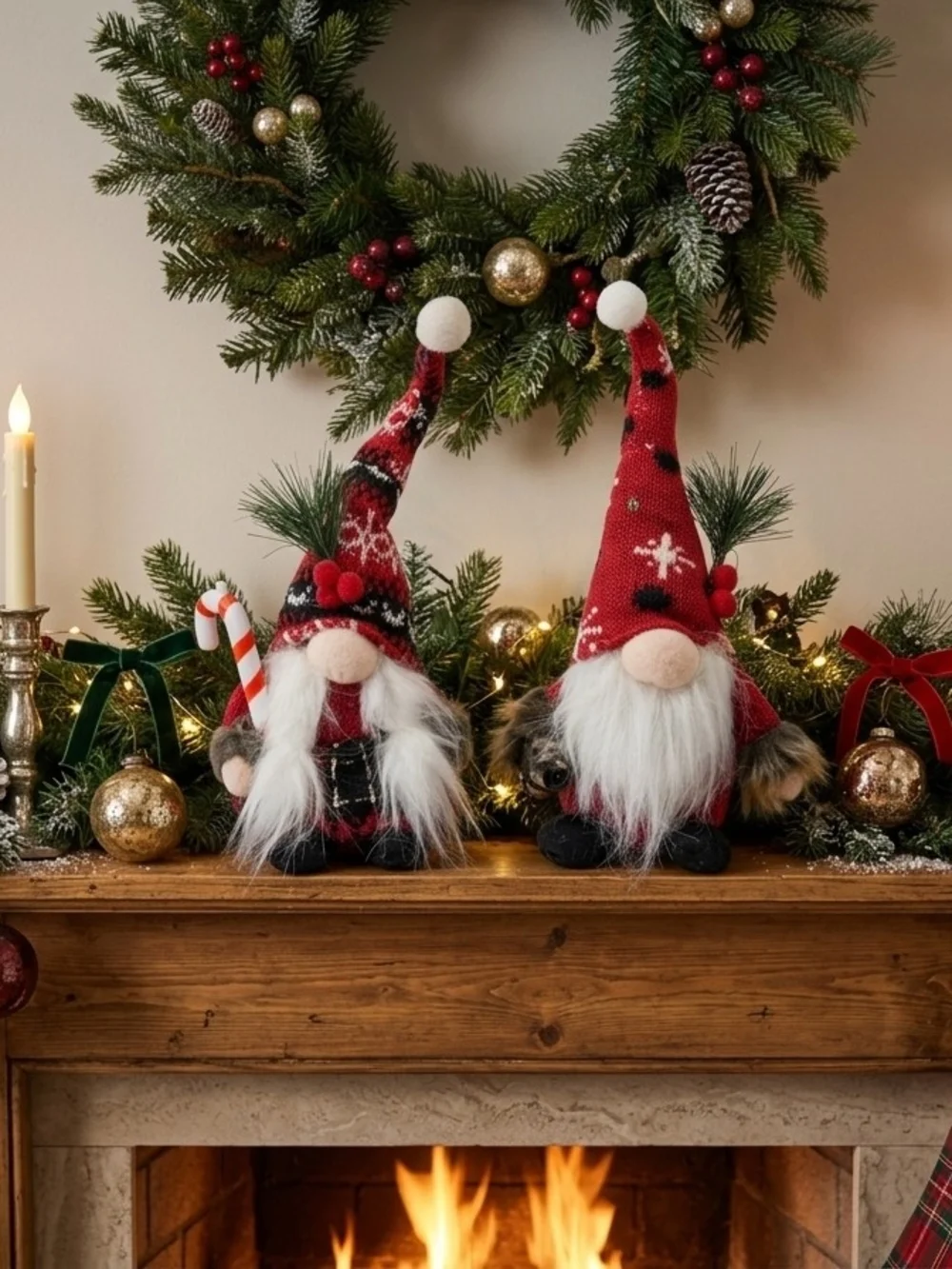 Festive Red Nordic Gnome Holiday Figurines
